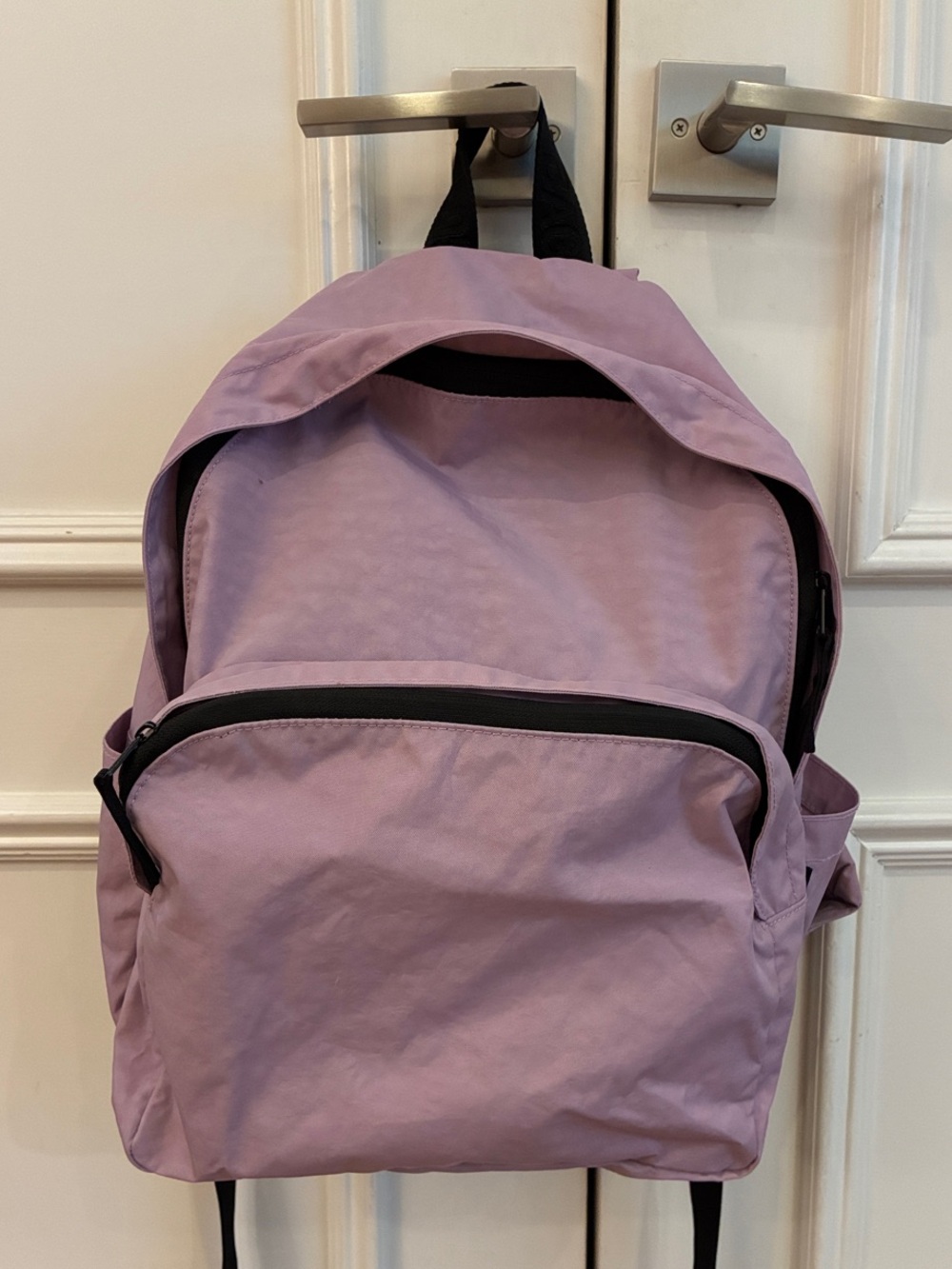 BAGGU Lilac Nylon Backpack - laptop sleeve and side pockets for water bottles